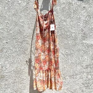 Maxi Floral Sundress with Flowy Straps Peach Colored